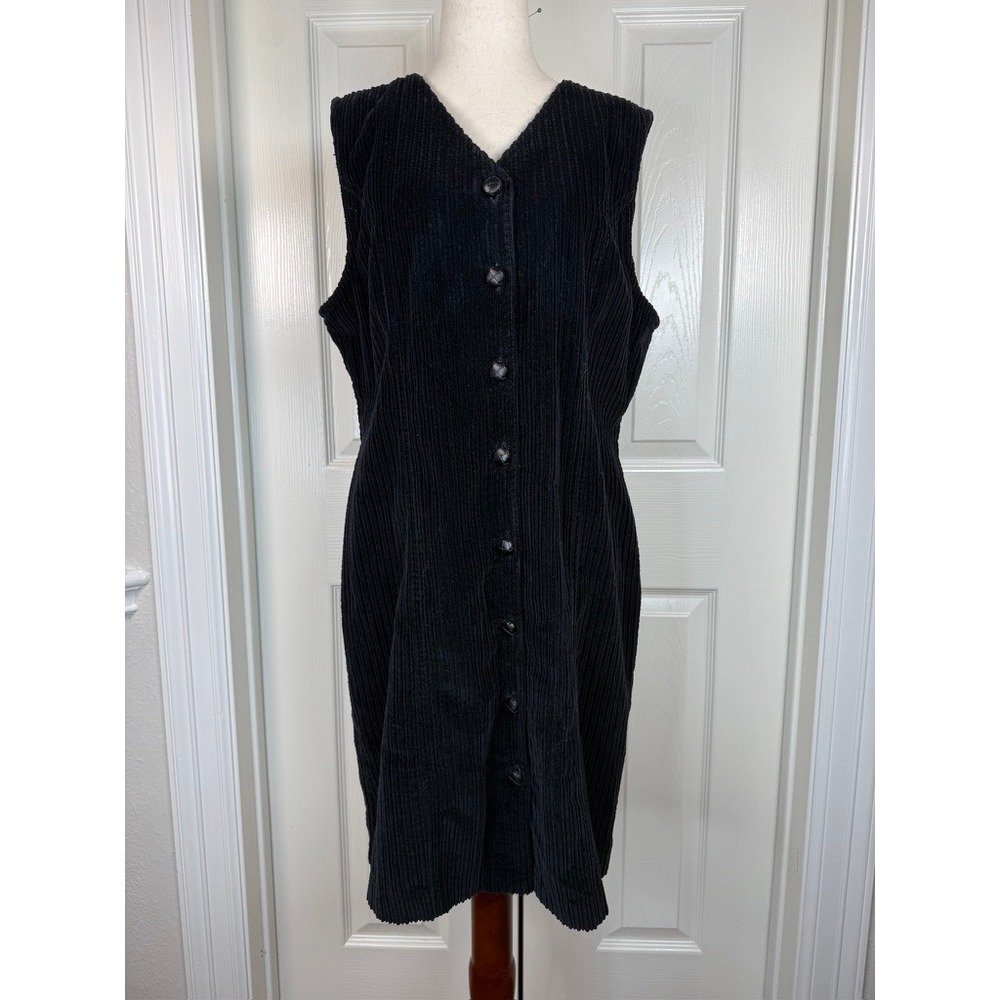 Talbots Petites Black Wide Whale Corduroy Button Front Jumper Dress Size 10P